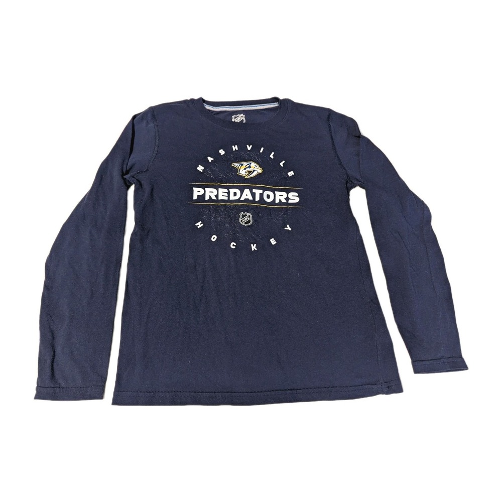 NHL Girls Nashville Predators Long Sleeve Shirt Hockey Navy Blue Sz Medium 10/12